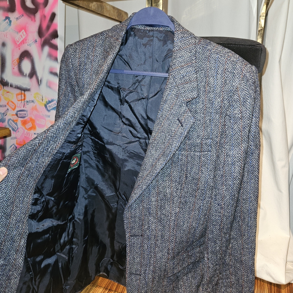 Elegant Blue Harris Tweed Herringbone Blazer - Picture 1 of 6